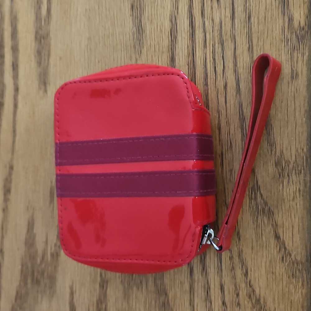 MAC Wristlet Red Patent Zip Around Cosmetic Bag Makeup Case